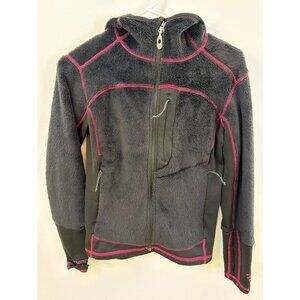 Mountain Hardwear Womens Hooded Polartec Fleece Jacket S Black/Pink Trim
